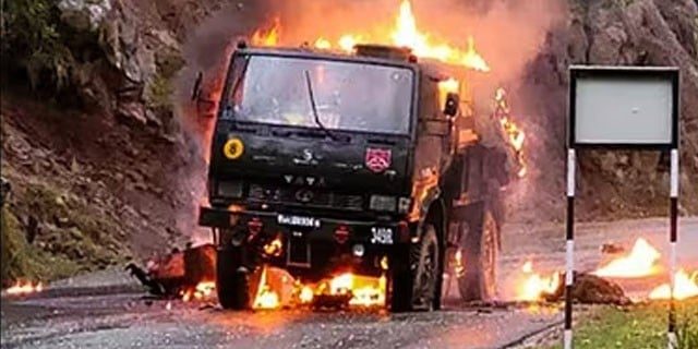 Indian Army Truck Burned