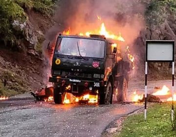 Indian Army Truck Burned