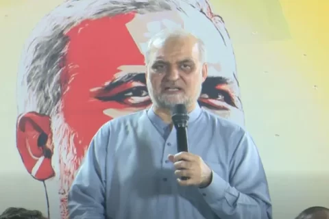 امیر جماعت اسلامی حافظ نعیم الرحمن بونیر میں جلسہ عام سے خطاب کررہے ہیں