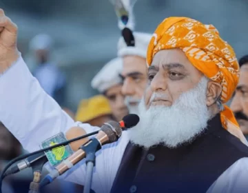 مولانا فضل الرحمن جلسہ عام سے خطاب کررہے ہیں( فائل فوٹو)