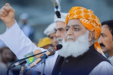 مولانا فضل الرحمن جلسہ عام سے خطاب کررہے ہیں( فائل فوٹو)