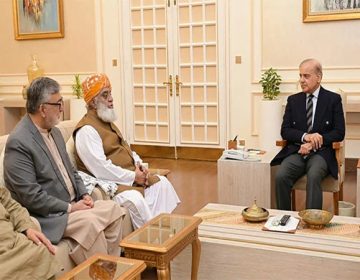 شہباز شریف اور مولانا فضل الرحمٰن کی ملاقات کے دوران لی گئی تصویر