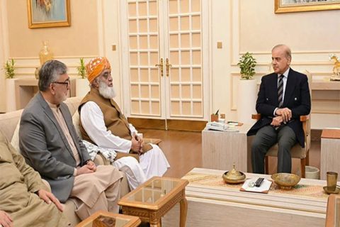 شہباز شریف اور مولانا فضل الرحمٰن کی ملاقات کے دوران لی گئی تصویر